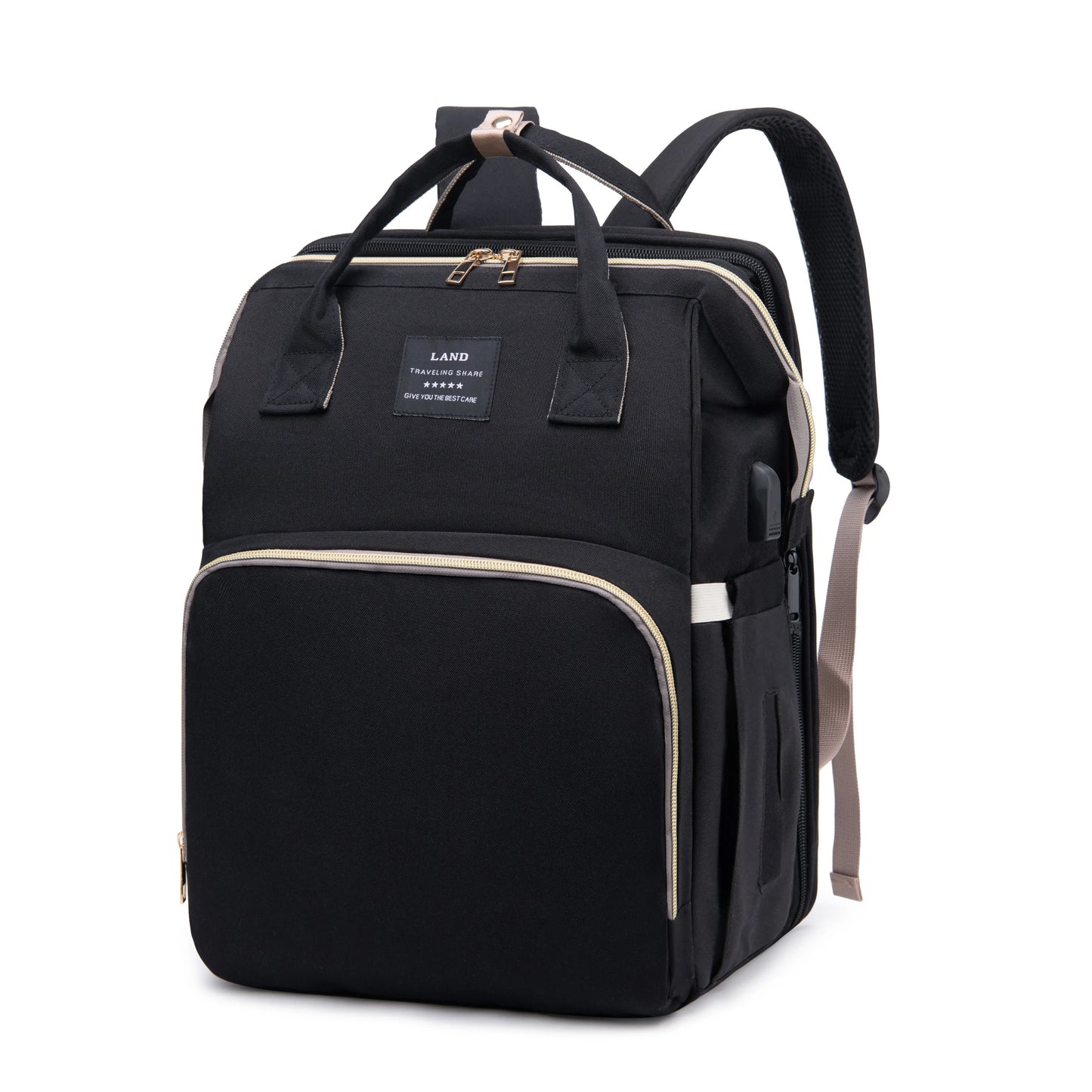 Sac à langer 3 en 1 – Sac à dos multifonction avec lit pliable, grande capacité, port USB, idéal voyage et maternité